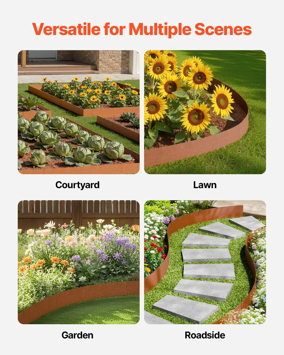 VEVOR 6 PCS Borde de Acero para Paisajismo 1016 x 203,2 x 1,5 mm Resistente a la Intemperie y Antioxidante, Cerca de Borde de Jardín de Punta de Tiburón para Parterres de Flores y Caminos de Patio