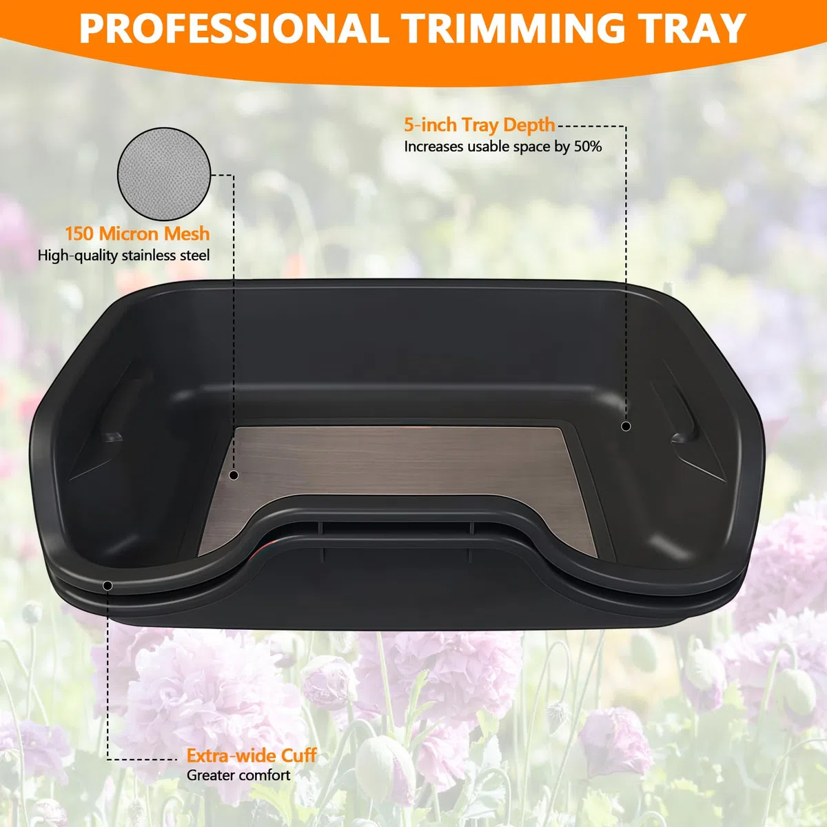 Trim Tray Bin Trimming Tray Set Trimming Tray Set con 150 micras Filtro de polen, bandeja ergonómica con 2 tijeras, 4 tijeras de recorte, cepillos, lupa y 4 niveles de malla de secado para polen y