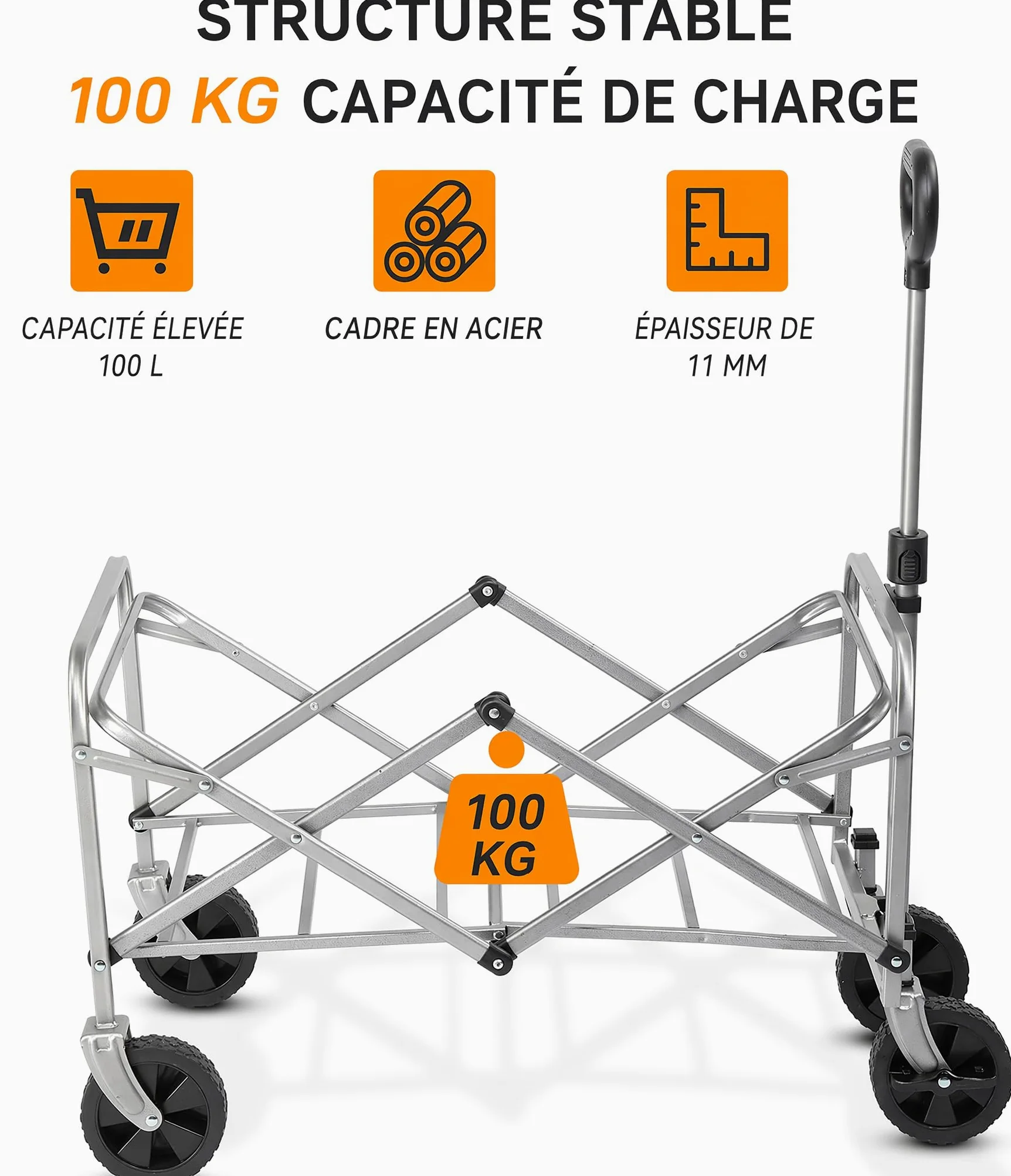 LEADZM Carro Playa | Carro Plegable con Ruedas, Carrito Multiusos Ideal Playa, Compra, Jardín o Camping, Carga hasta 100kg, Pequeño y Compacto, fácil de Guardar, Negro