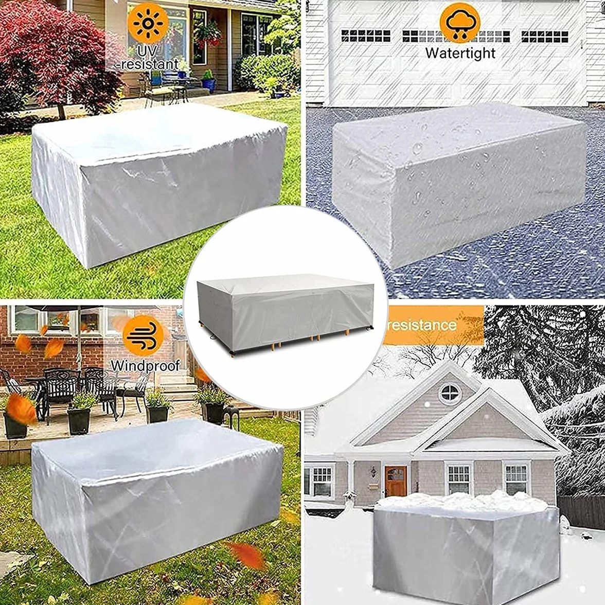 Funda Mesa Jardin Impermeable Varios tamaños 420D Oxford Rectangular Cubre Mueble Jardin Funda Impermeable Anti-UV Resitente al Polvo para Muebles de Exterior sillas mesas Plata 220x90x80cm