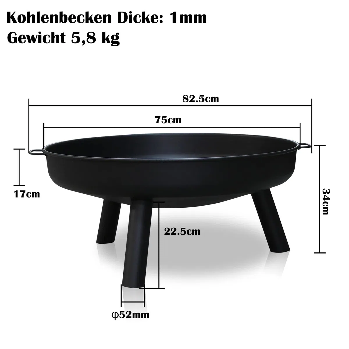 Brasero de 75 cm de diámetro, para exterior, con asas, brasero para balcón, patio, prado, bosque, chimenea, terraza, camping