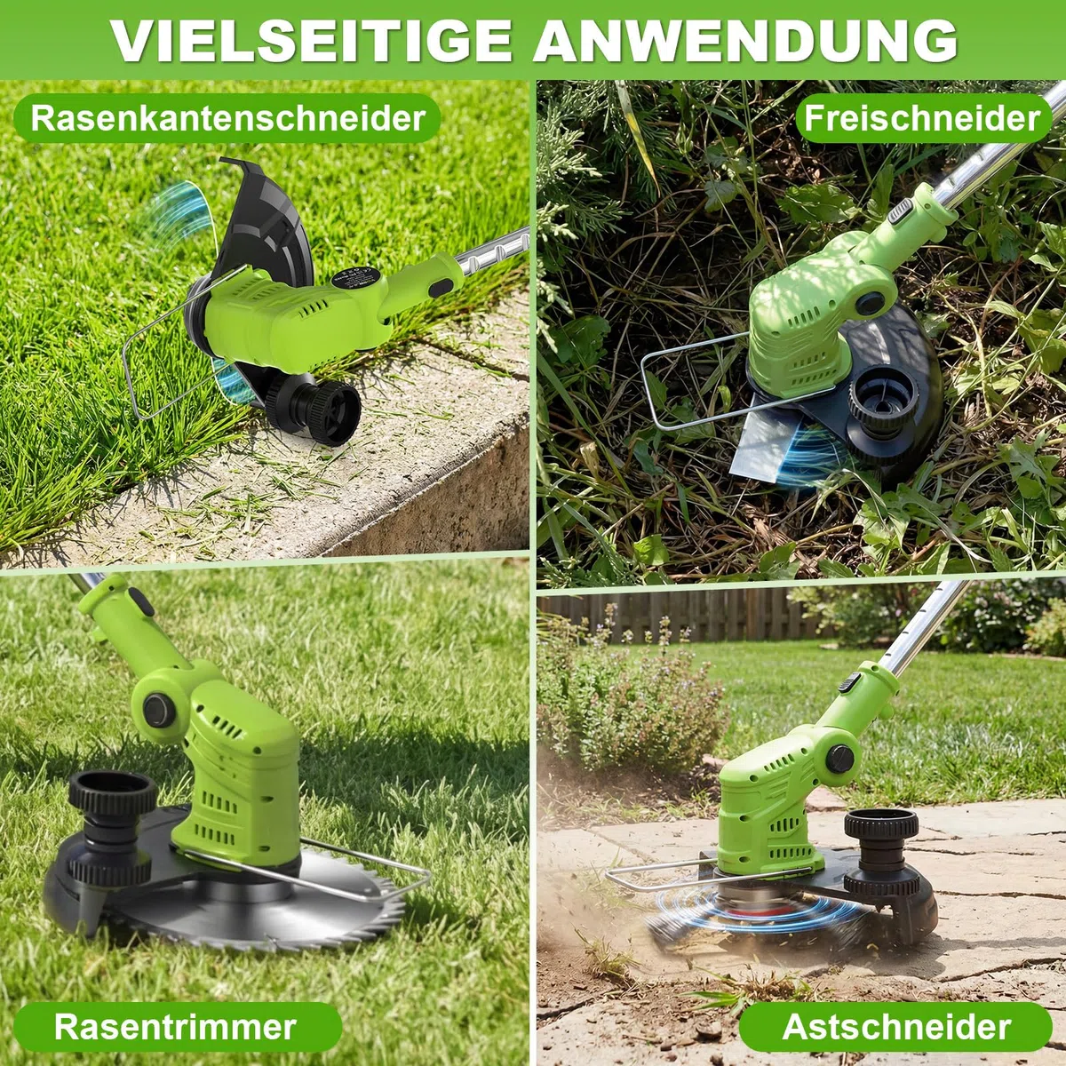 VOERJIA Desbrozadora a Batería 21V 850W, Cortabordes Eléctrico con Pantalla LCD, 2 Baterías 2.0Ah y Ruedas Laterales, Rotofil Potente 4-en-1 para Perfilado de Bordes y Jardines (Versión Pro)