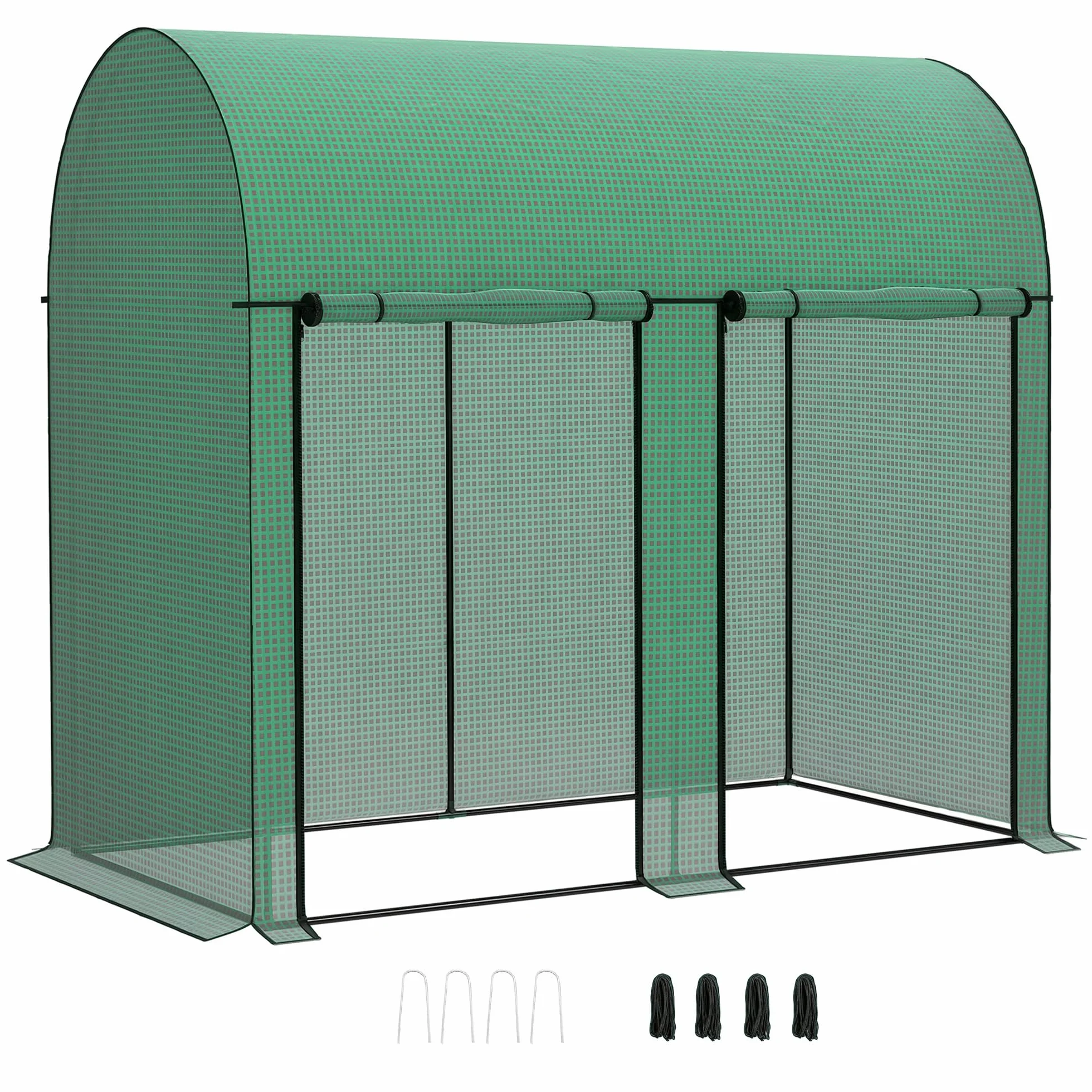 Outsunny Invernadero de Exterior Invernadero de Jardín con 2 Puertas Enrollables con Cremallera Marco de Acero y Cubierta de PE 140g/m² Anti-UV Impermeable para Plantas Flores 200x100x178 cm Verde