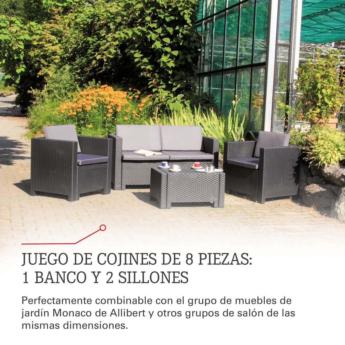 Gartenstuhl-Kissen Monaco Lounge - Almohadas Intercambiables, Repelente al Agua, Color Beige Claro, 5cm Grosor, Juego de 8