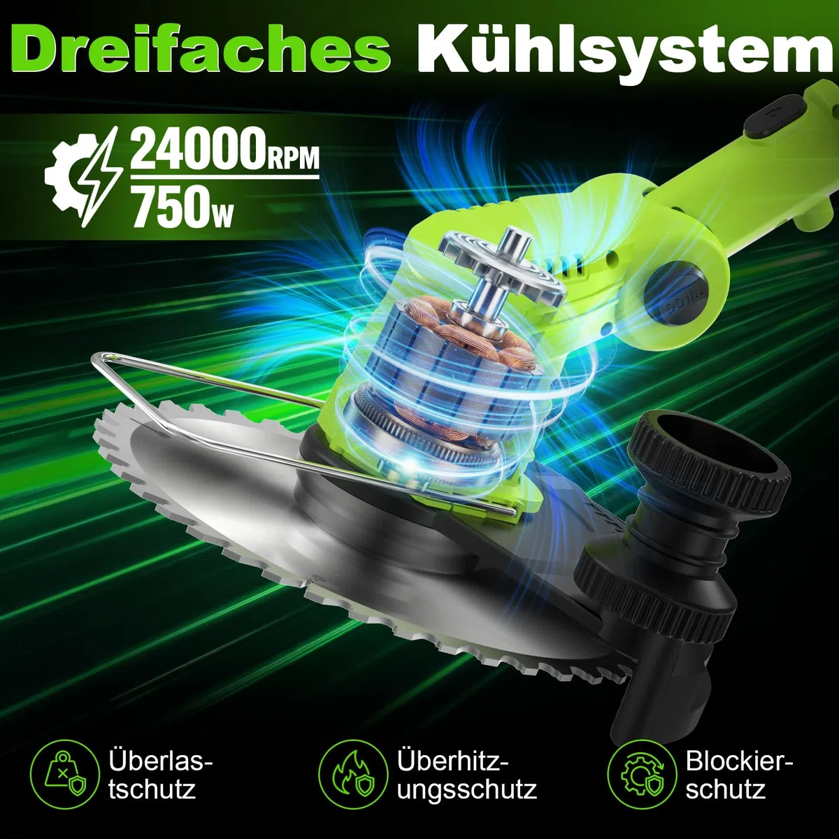 VOERJIA Desbrozadora a Batería 21V 850W, Cortabordes Eléctrico con Pantalla LCD, 2 Baterías 2.0Ah y Ruedas Laterales, Rotofil Potente 4-en-1 para Perfilado de Bordes y Jardines (Versión Pro)