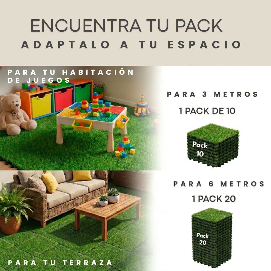 Losetas Jardin Exterior de Césped Artificial 30x30cm (Pack 10) – Cesped Para Jardín, Terraza y Patio – Suelo Verde con Drenaje e Instalación Fácil Para Balcón, Piscina y Espacios Al Aire Libre