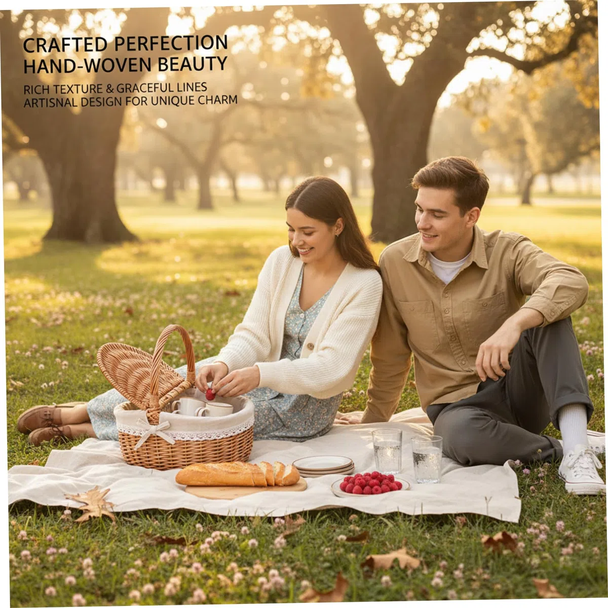 Cesta de Picnic de Mimbre Mediana con Tapa y Asas, solución de Almacenamiento Tejida para Compras, jardinería, decoración del hogar, cestas de Picnic