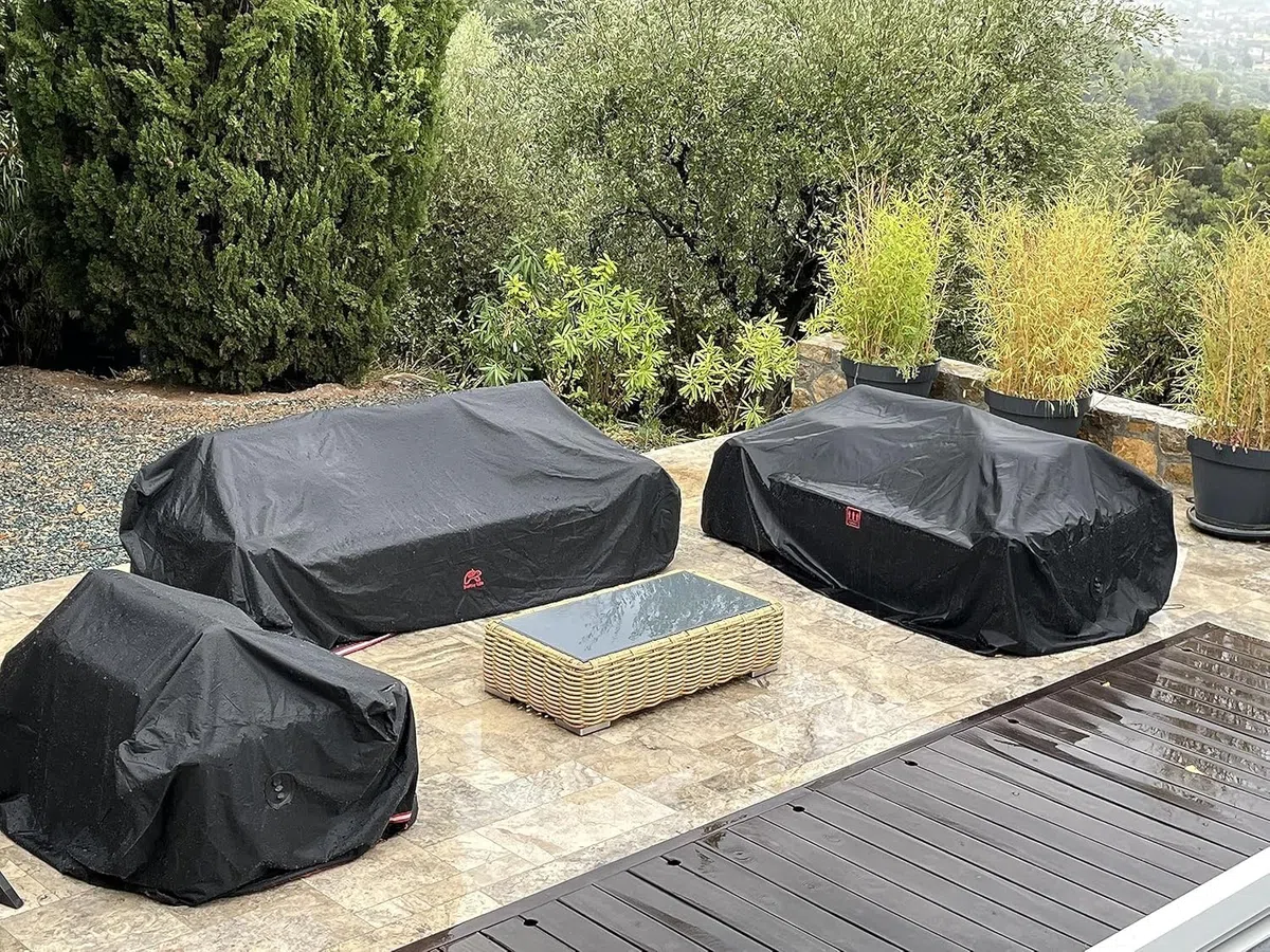 Turtle-Life Funda para Sofá de Jardin Impermeable Funda para Sofa Exterior Funda para Sofá de Jardin 3-4 Plazas sin Desvanecerse en Dos Años, Negro, 213x94x89cm