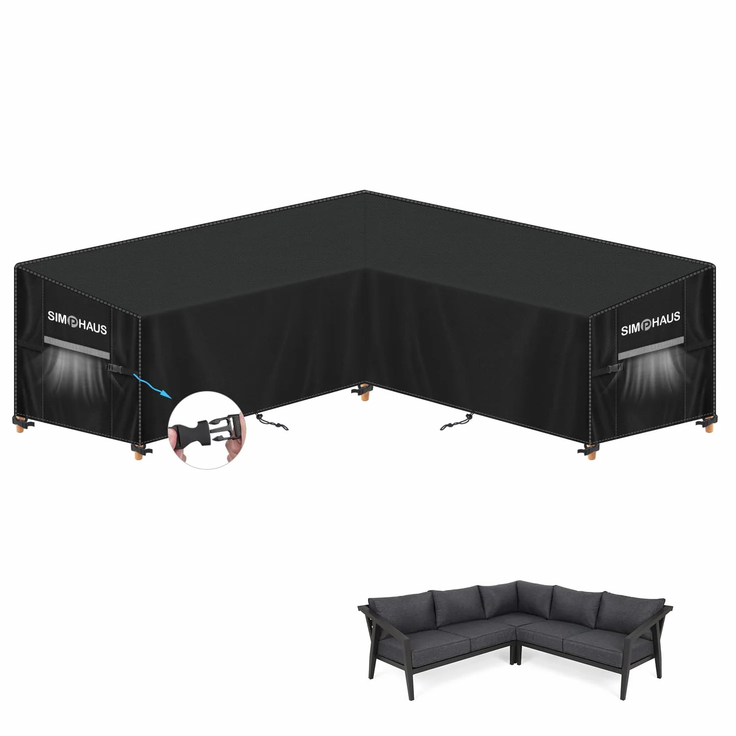 Fundas para Sofás Esquinero Jardin Funda Sofa Jardin Exterior Impermeable Cubiertas para Sofás de Jardín en Forma de V Resistente al Viento Anti UV 420D Tela Oxford 255x255x90x80/60cm