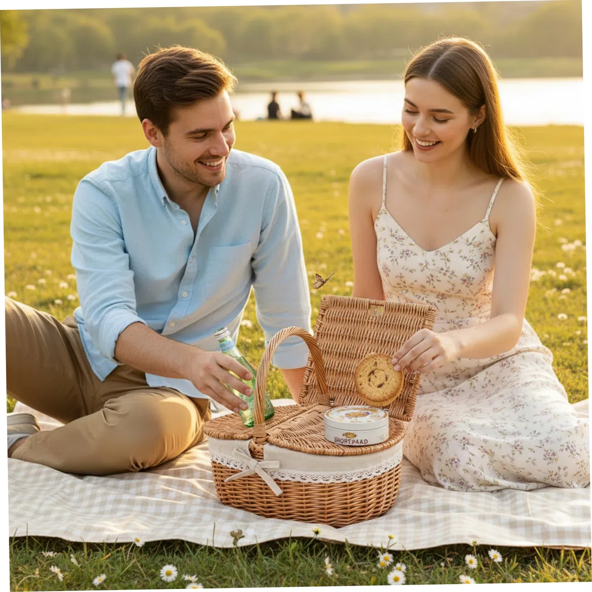 Cesta de Picnic de Mimbre Mediana con Tapa y Asas, solución de Almacenamiento Tejida para Compras, jardinería, decoración del hogar, cestas de Picnic