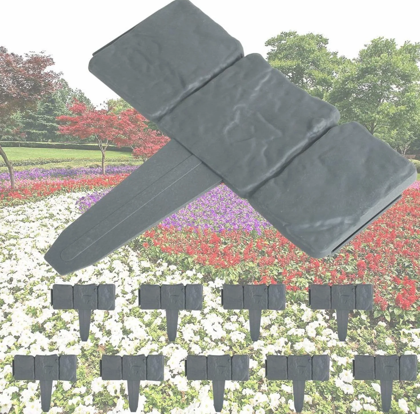 Forever Speed Borde de Jardín Efecto de Piedra 12.5M Borde de Piedra Jardín Patio Decoración Valla de jardín 50pcs Valla Bordes Gris