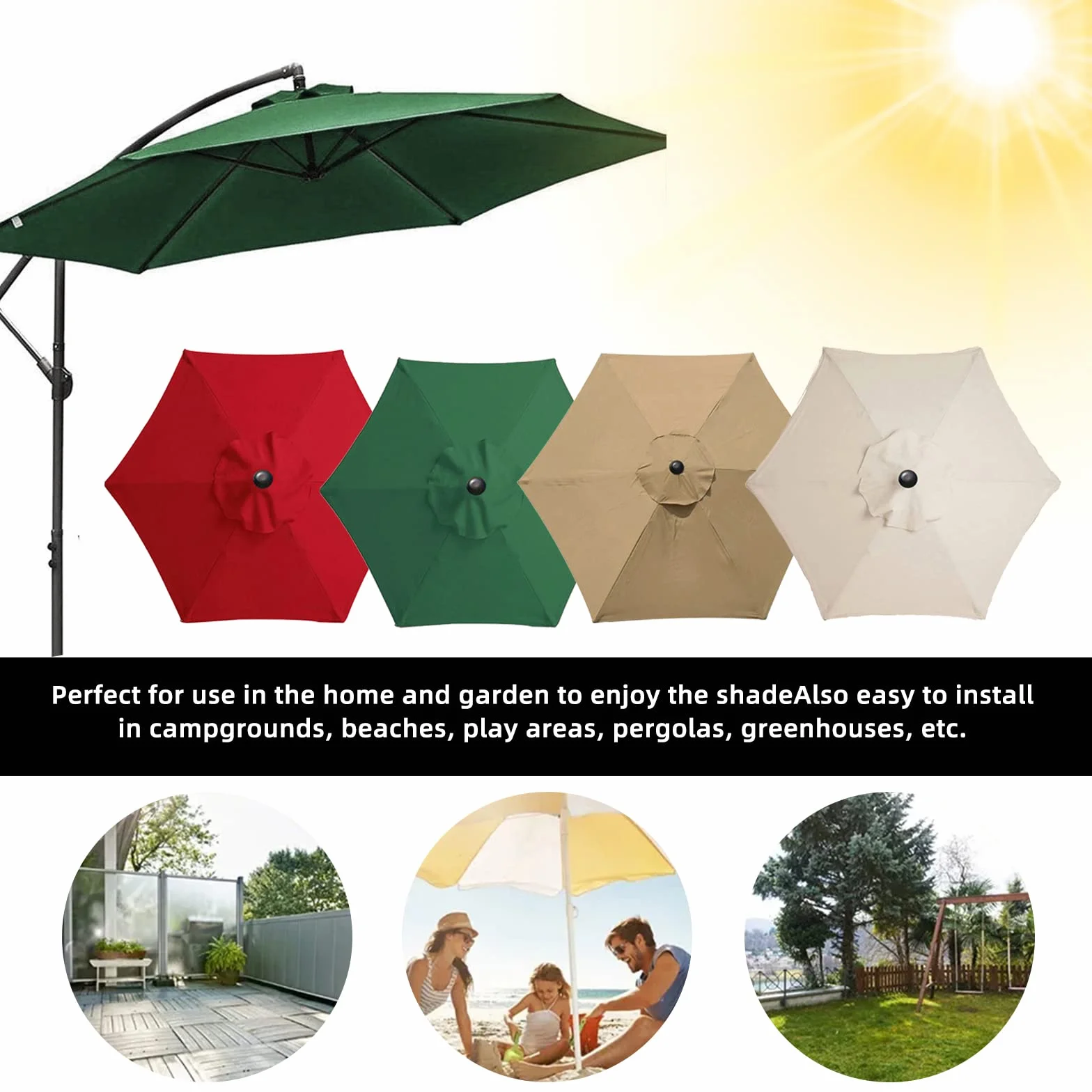 MENAYODA Funda de repuesto para sombrilla, 3 m, resistente al agua, duradera, para patio o jardín