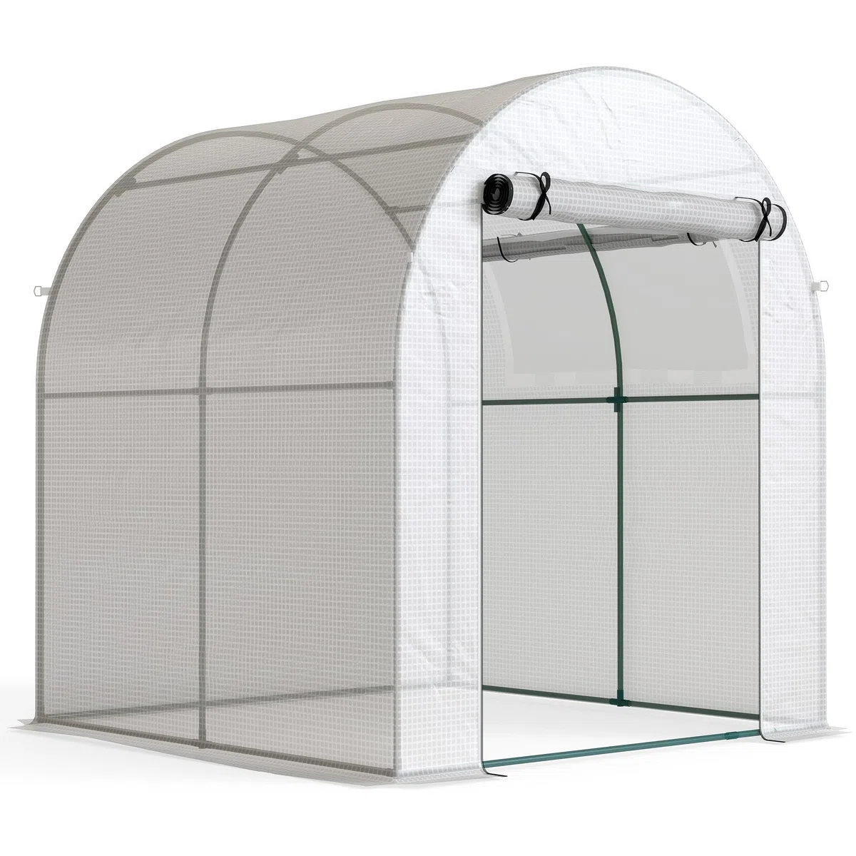 Outsunny Invernadero de Jardín 180x180x200 cm Invernadero de Túnel Pequeño con Puerta Enrollable y Ventana de Malla para Cultivar Plantas Flores Blanco