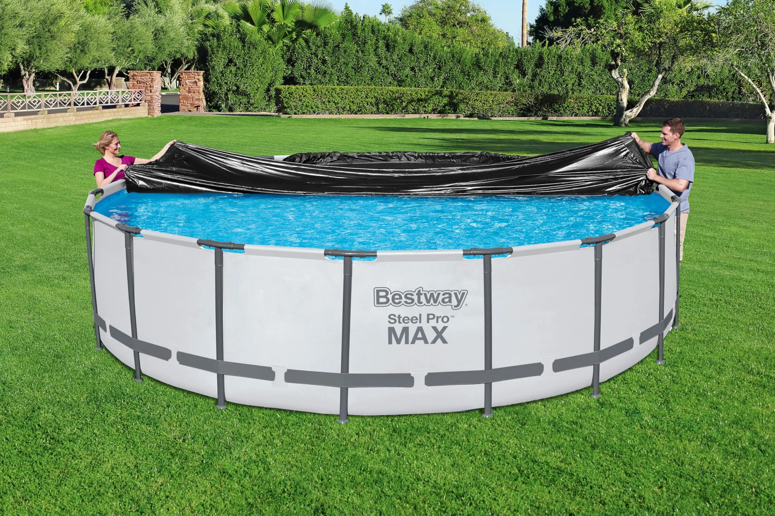 BESTWAY Cobertor de Invierno Redondo Ø555 cm de PVC para Piscinas Negro