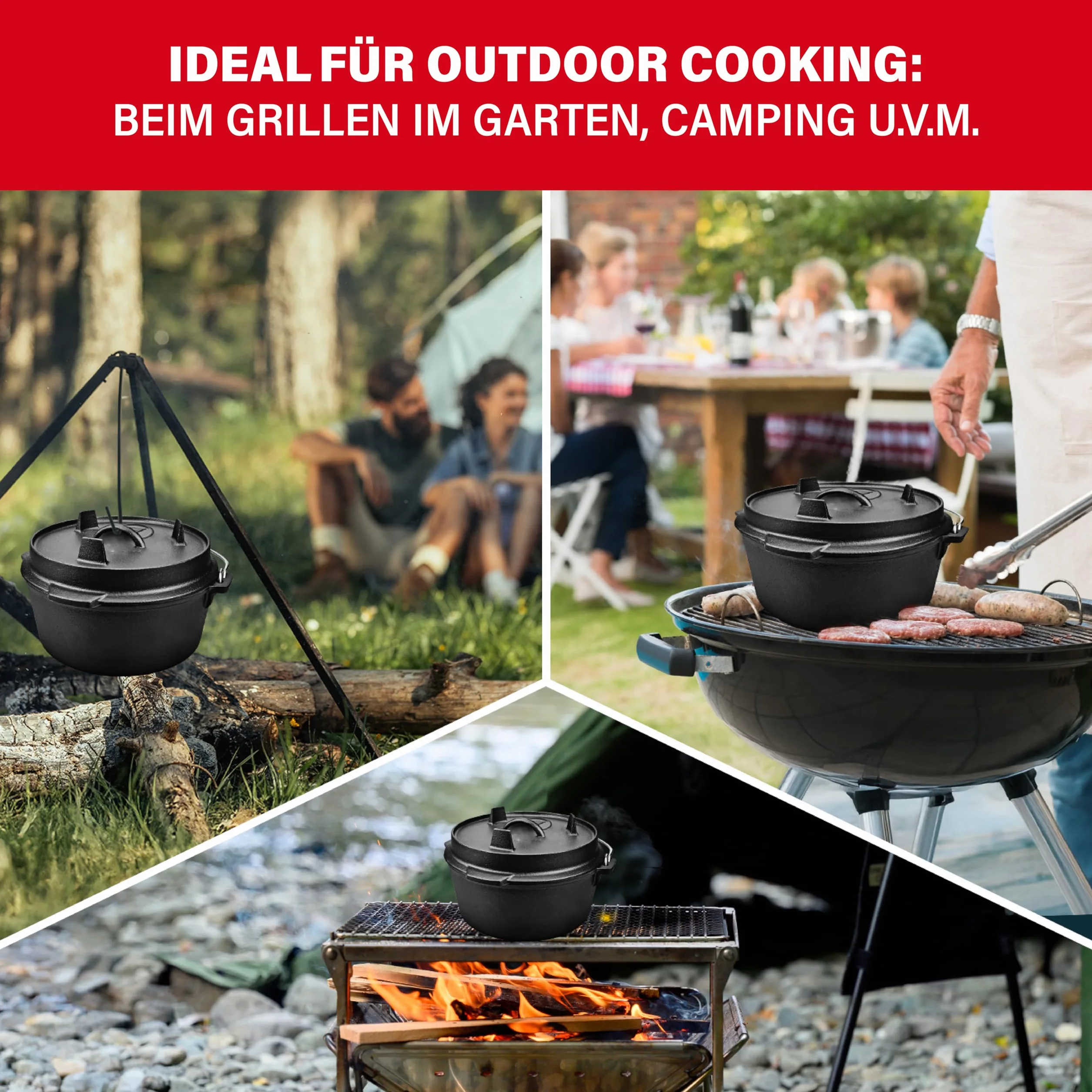 BBQ Boss - Horno holandés (5 L de capacidad), hierro fundido, olla de hierro fundido, cast iron