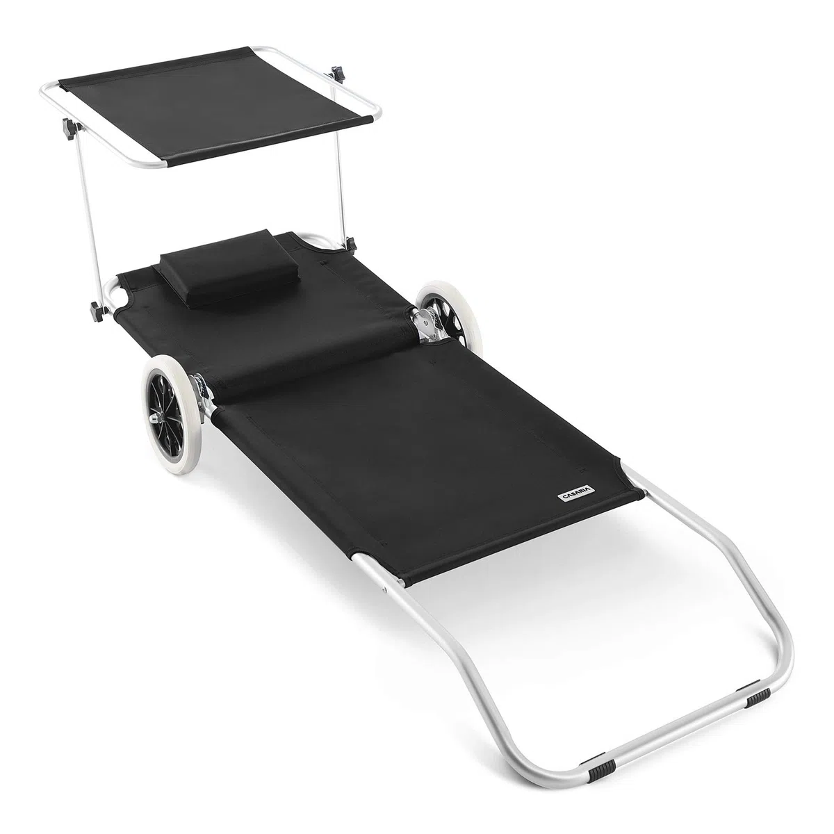 CASARIA Tumbona Jardín Silla Playa Portatil Carrito Plegable 2 Ruedas 150x52cm 115Kg Parasol Cojin