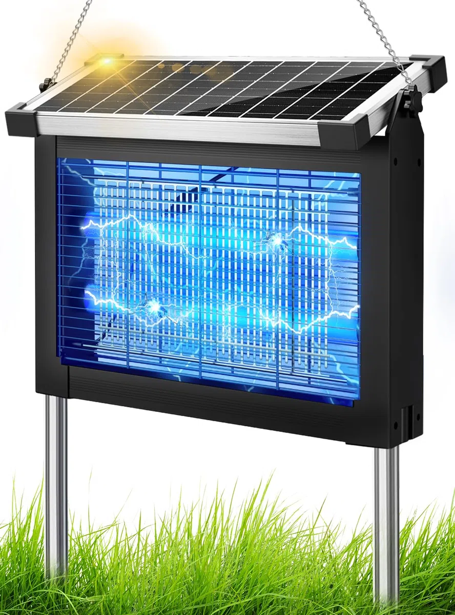 anysun Lámpara Antimosquitos Solar Exterior, Mata Mosquitos Eléctrico 4500V con Batería Recargable 4000mAh, USB-C, IPX5, Sensor Crepuscular, Cable de 3 m, para Terraza, Jardín, Balcón (Negro)