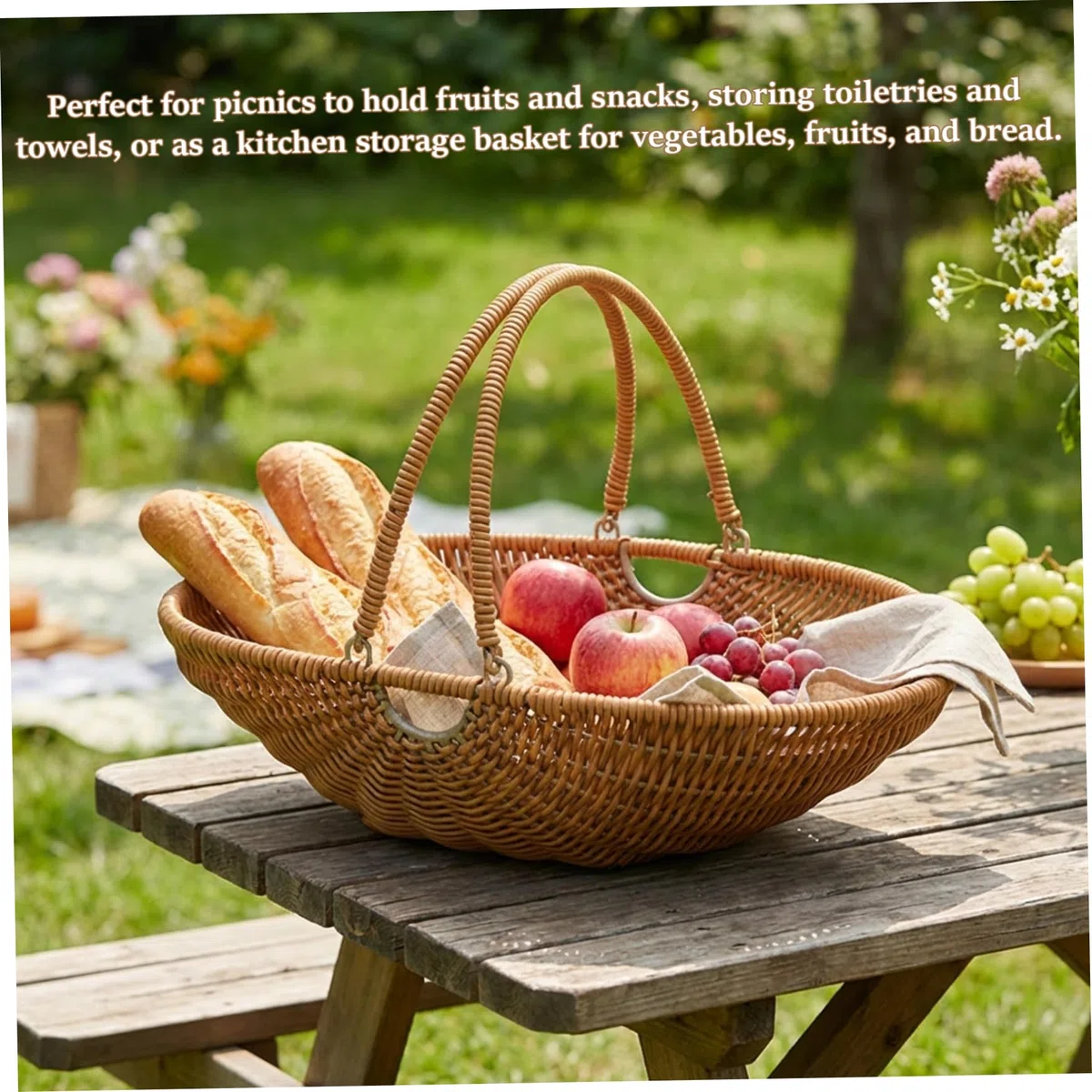 Cesta de cosecha para verduras de jardín, cesta de cosecha de jardín tejida de PP con asa plegable para recolección de frutas, granja, picnic, almacenamiento de cocina y decoración rústic