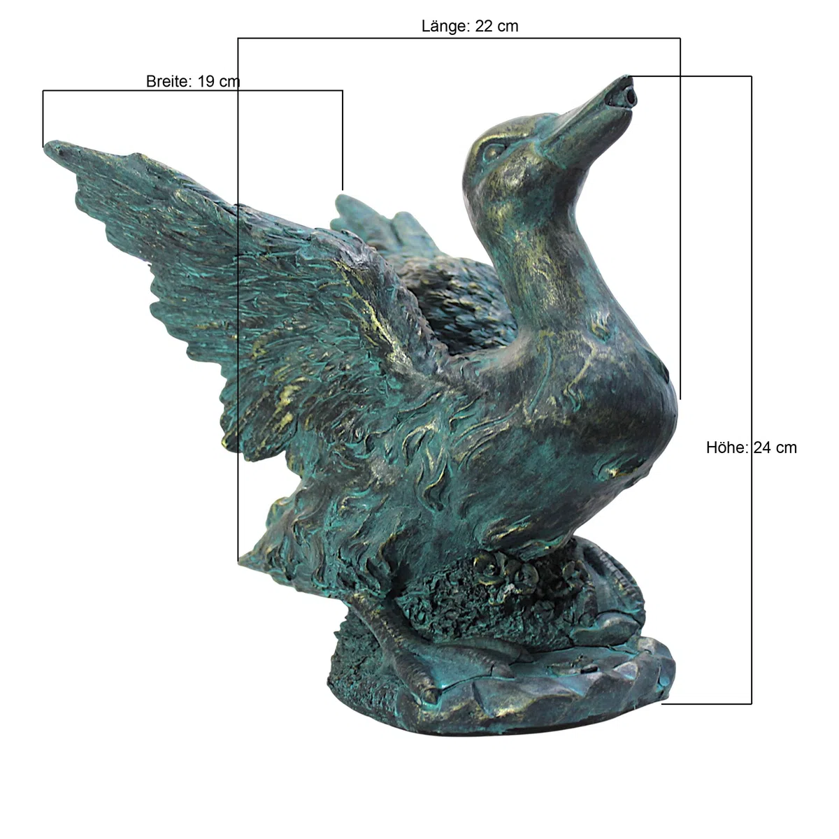 Arnusa Gárgola solar – Figura de estanque con bomba solar y fuente de agua – Decoración de jardín de poliresina en aspecto de cobre – Fuente solar para estanque de jardín y curso de agua (pato 22 x 19