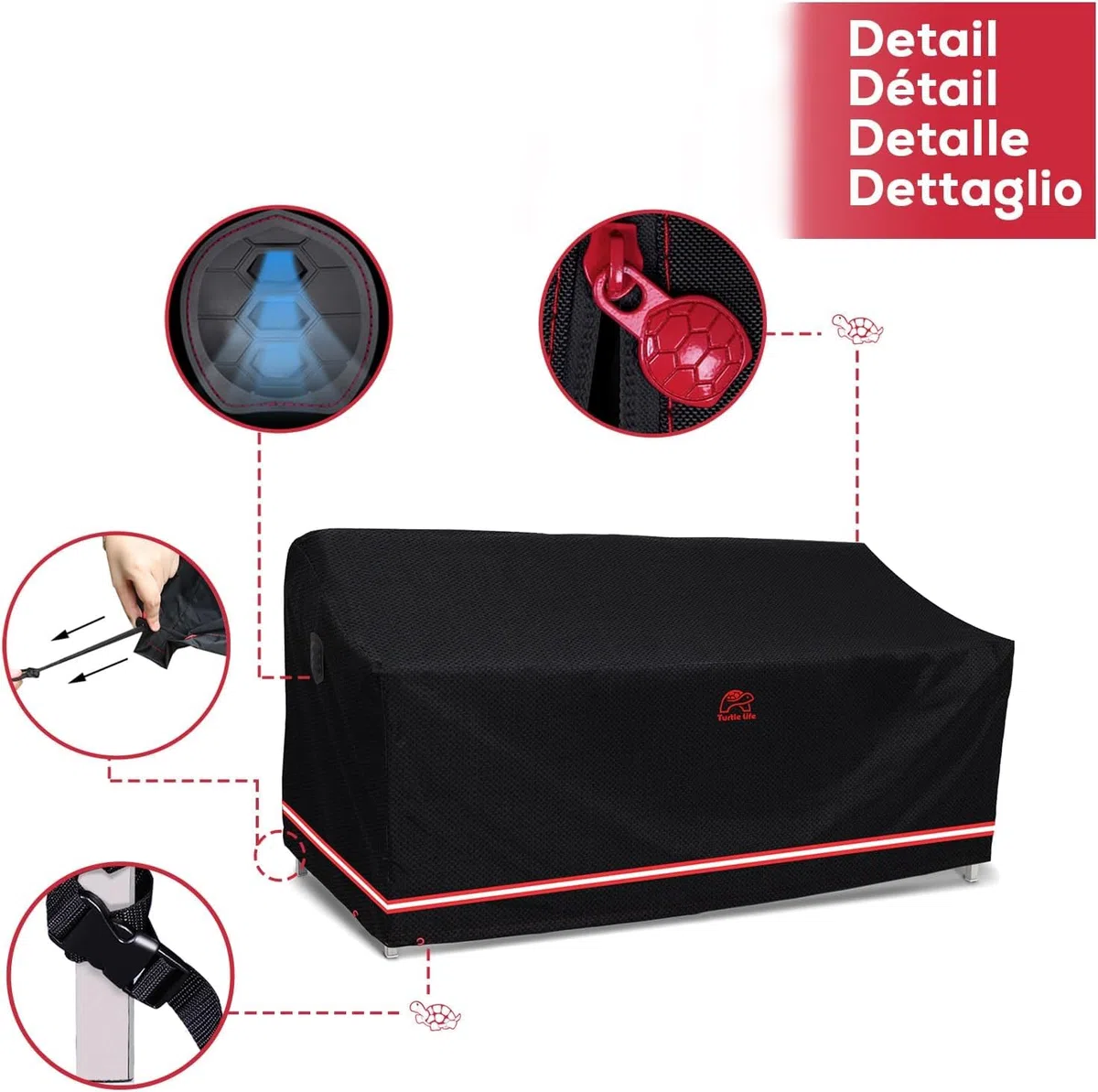 Turtle-Life Funda para Sofá de Jardin Impermeable Funda para Sofa Exterior Funda para Sofá de Jardin 3-4 Plazas sin Desvanecerse en Dos Años, Negro, 213x94x89cm