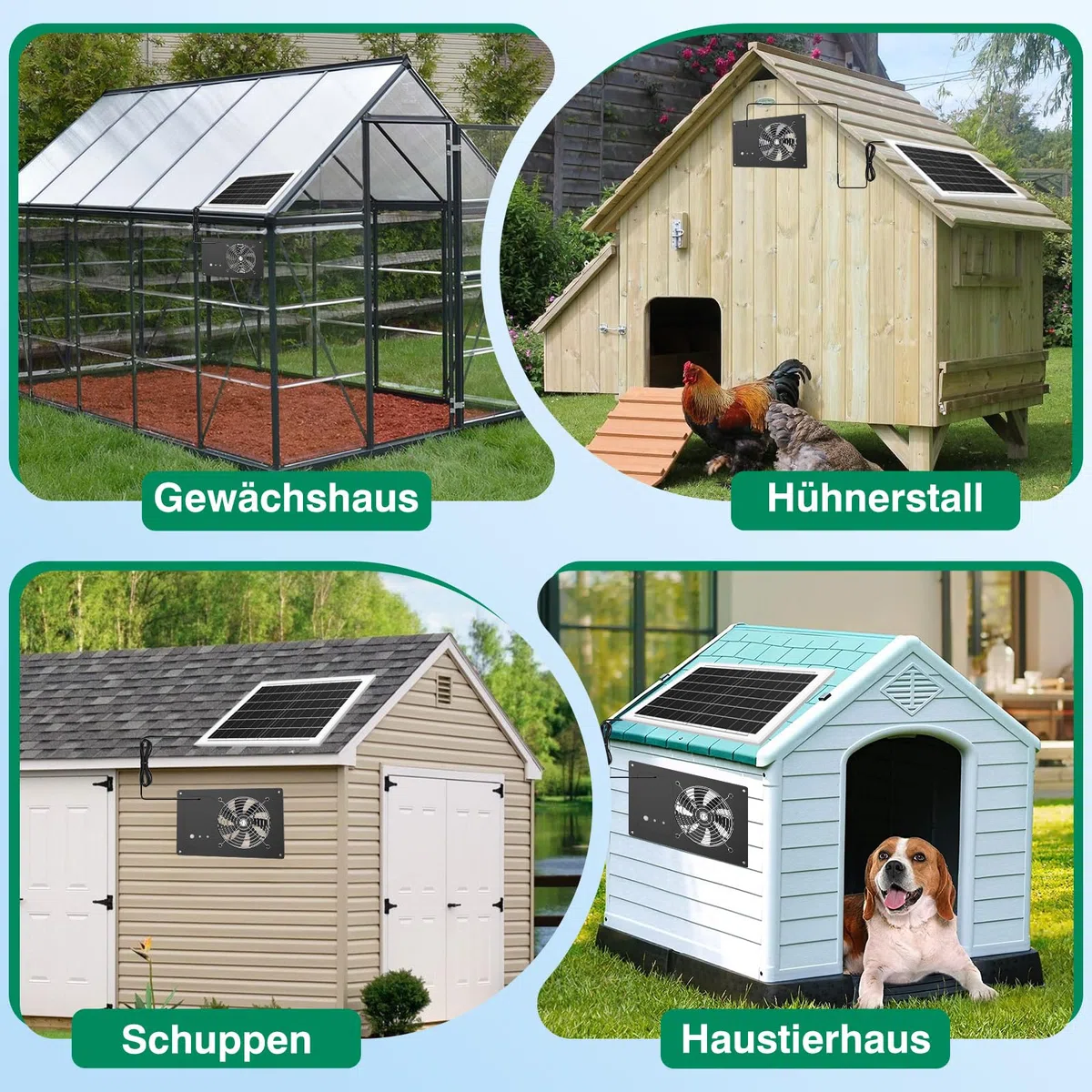 Ventilador solar con batería de 15000 mAh y temporizador, 25 W, 3500 rpm, ventilador solar de alta velocidad, ventilador silencioso e impermeable para gallinero, invernadero, cobertizo y casa