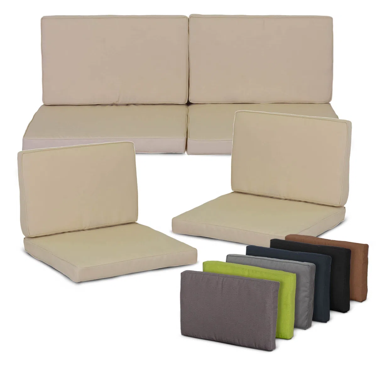 Gartenstuhl-Kissen Monaco Lounge - Almohadas Intercambiables, Repelente al Agua, Color Beige Claro, 5cm Grosor, Juego de 8