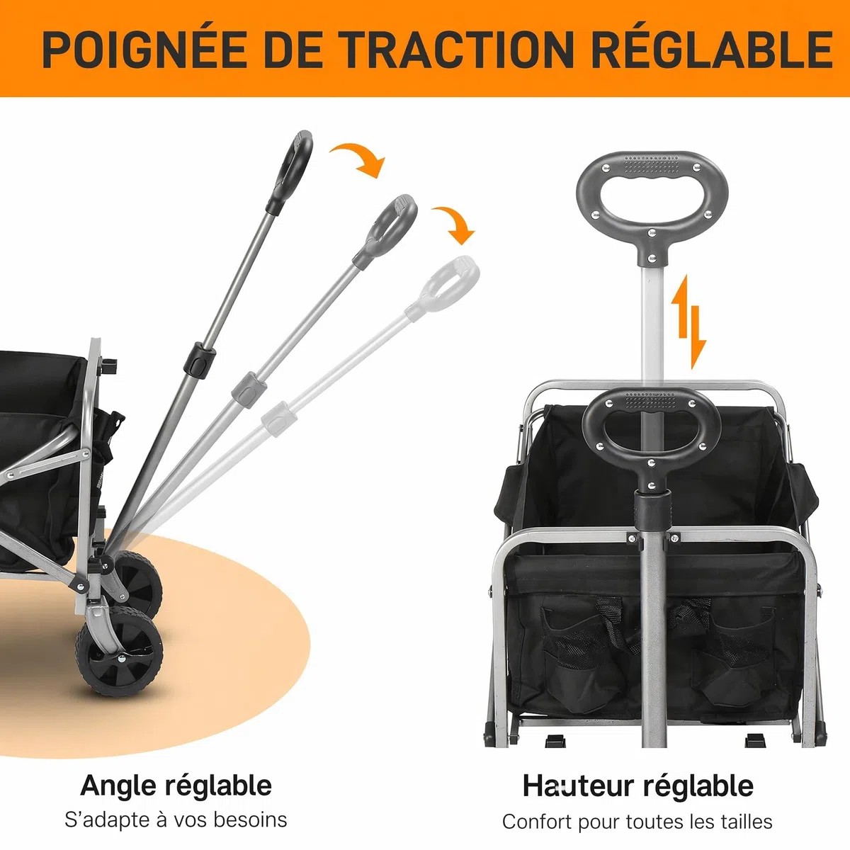 LEADZM Carro Playa | Carro Plegable con Ruedas, Carrito Multiusos Ideal Playa, Compra, Jardín o Camping, Carga hasta 100kg, Pequeño y Compacto, fácil de Guardar, Negro