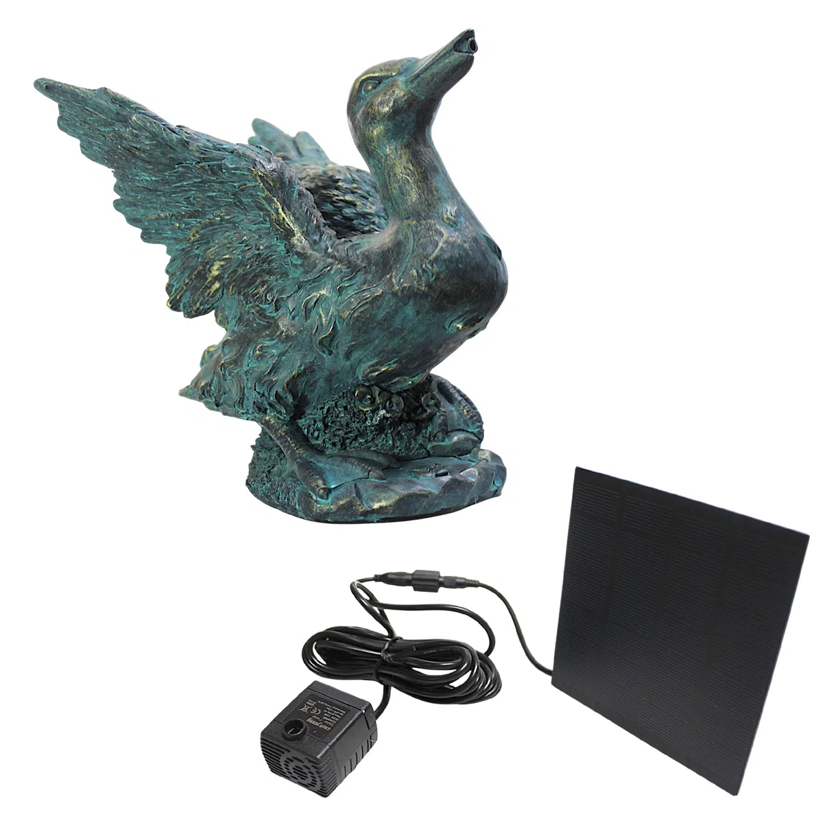 Arnusa Gárgola solar – Figura de estanque con bomba solar y fuente de agua – Decoración de jardín de poliresina en aspecto de cobre – Fuente solar para estanque de jardín y curso de agua (pato 22 x 19