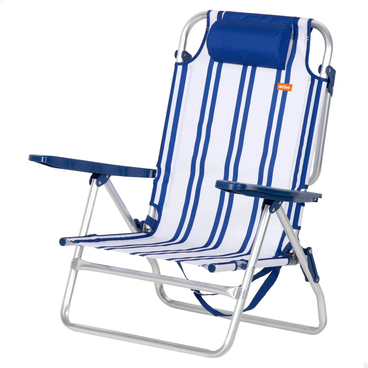 AKTIVE Silla de Playa Plegable, Rayas marineras, 48x45x83 cm, 6 Posiciones, Aluminio y poliéster, Peso soportado 110 kg, Cojín Acolchado, Asa Transporte, Tumbona (62508)