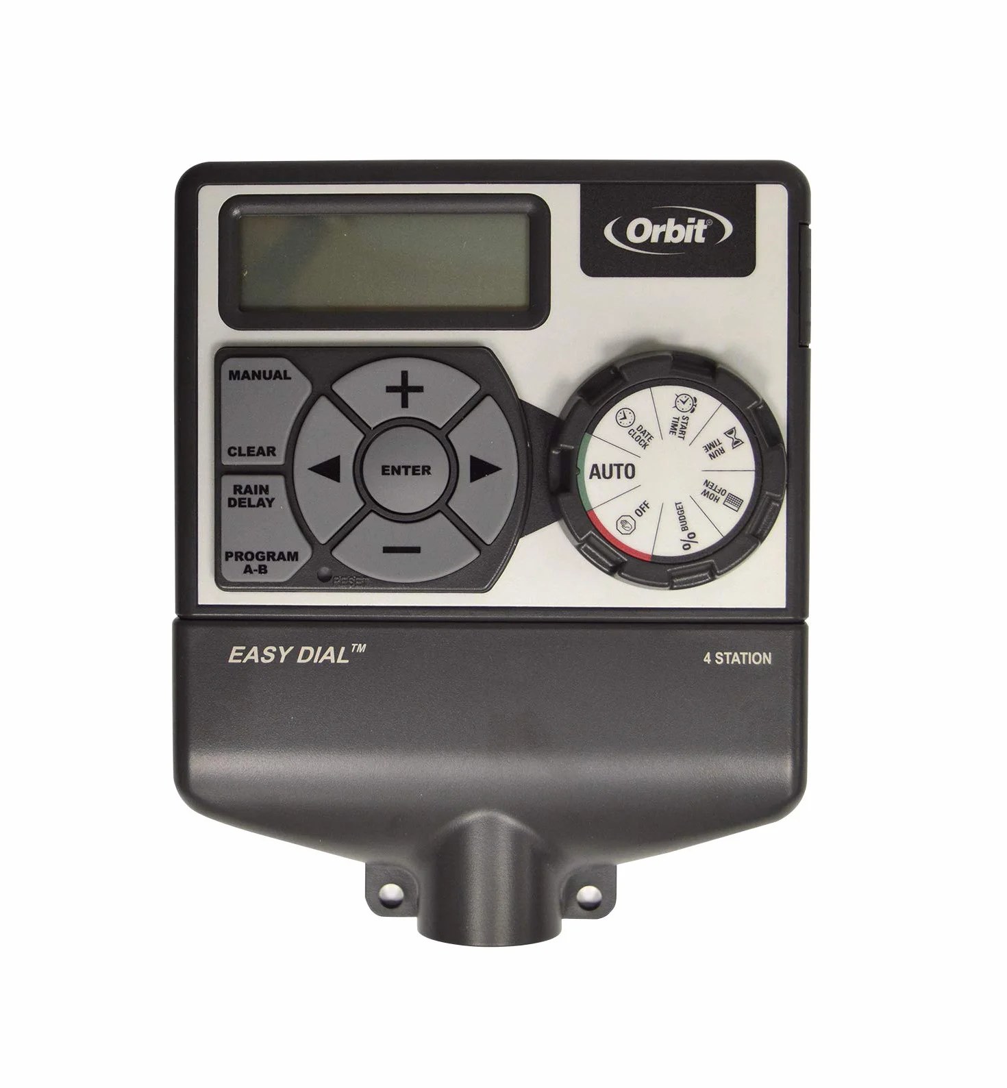 Orbit 94884 – Programador de riego Ultra 24 V para 4 zonas de riego, pantalla LCD, hasta 12 riegos por día | Función de retardo por lluvia y regulación de tiempo de riego de 1 a 99 minutos