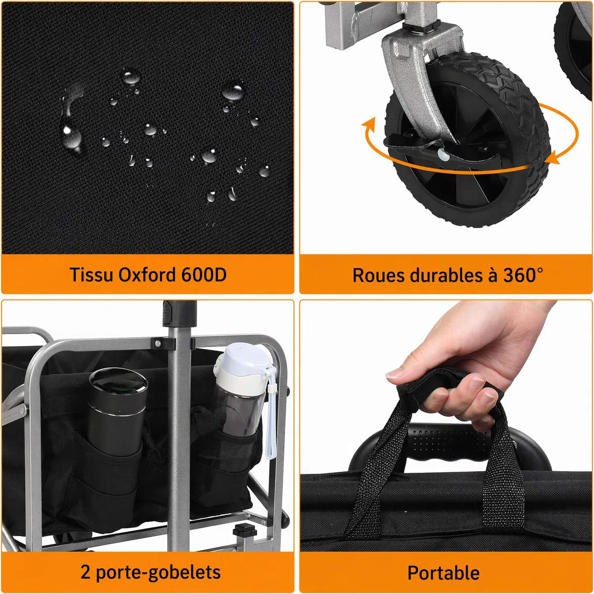 LEADZM Carro Playa | Carro Plegable con Ruedas, Carrito Multiusos Ideal Playa, Compra, Jardín o Camping, Carga hasta 100kg, Pequeño y Compacto, fácil de Guardar, Negro