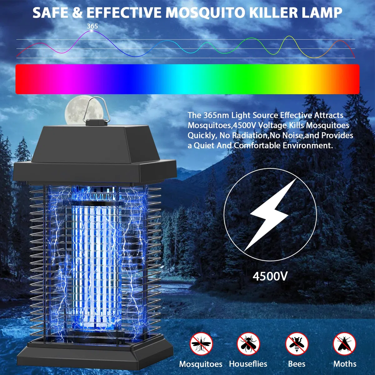 Lampara Antimosquitos Electrico TMACTIME 20W 4500V UV, Mata Mosquitos Electrico Alcance Efectivo de 100m² Sin Químicos Tóxicos, Adecuado para Interiores y Exteriores Como Cocina, Sala de Estar, Jardín