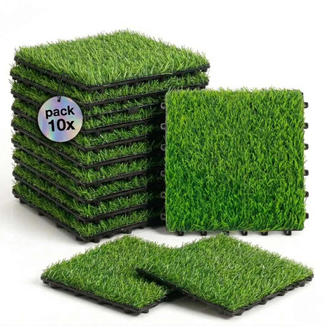 Losetas Jardin Exterior de Césped Artificial 30x30cm (Pack 10) – Cesped Para Jardín, Terraza y Patio – Suelo Verde con Drenaje e Instalación Fácil Para Balcón, Piscina y Espacios Al Aire Libre