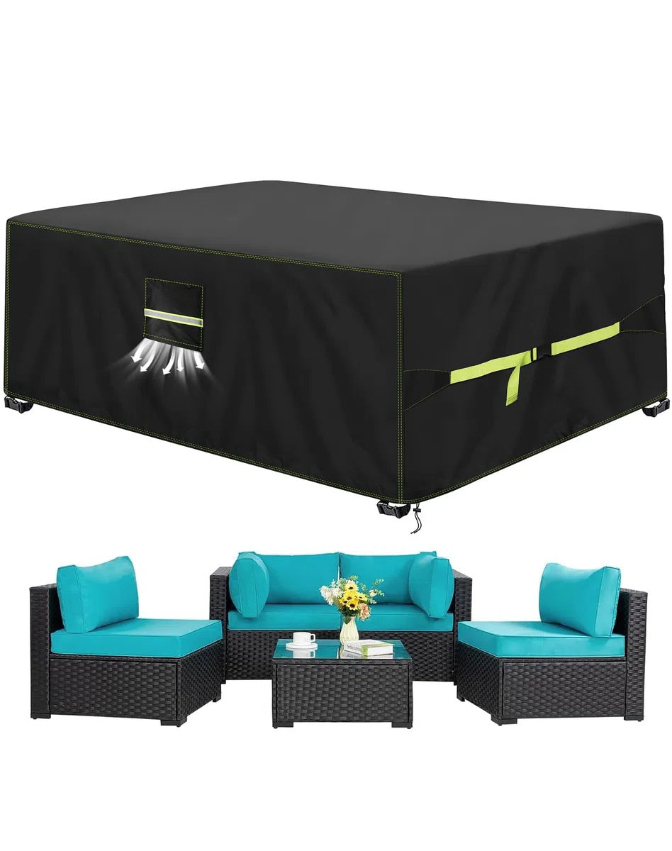 VDISRR Funda Mesa Exterior Impermeable 300x200x90cm, Tela Oxford 420D Funda Protectora Muebles de Jardin Cubre Mesa y Sillas Exterior con Salida de Aire Anti-UV, Antivento, Antipolvo
