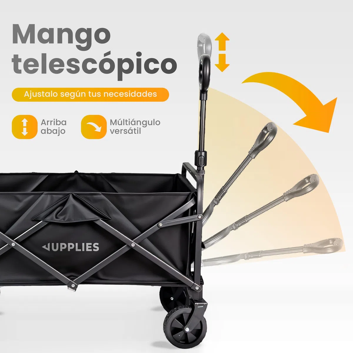 JUPPLIES Carro Plegable con Ruedas Grandes – Carro Playa, Jardín y Supermercado | Carrito Transporte Plegable Todoterreno, Asa Telescópica, Tela Resistente e Impermeable 75KG - S (72.5x42x47.5cm)