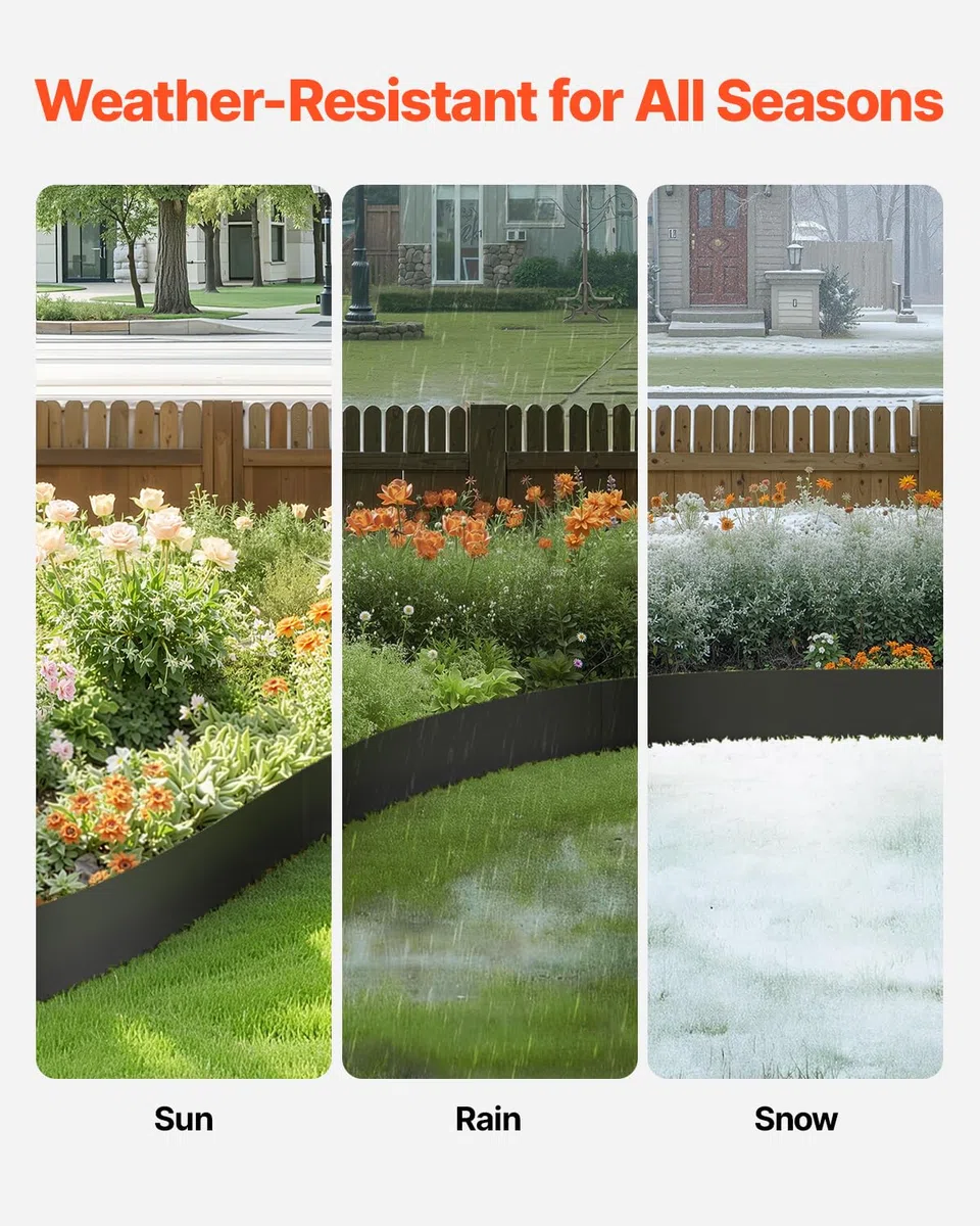 VEVOR Borde de Acero Galvanizado para Paisajismo, 1016 x 152,4 x 1,5 mm, 6 Piezas de Borde de Metal Resistente a la Oxidación, Divisor de Camino de Jardín para Parterres de Flores, Césped, Negro