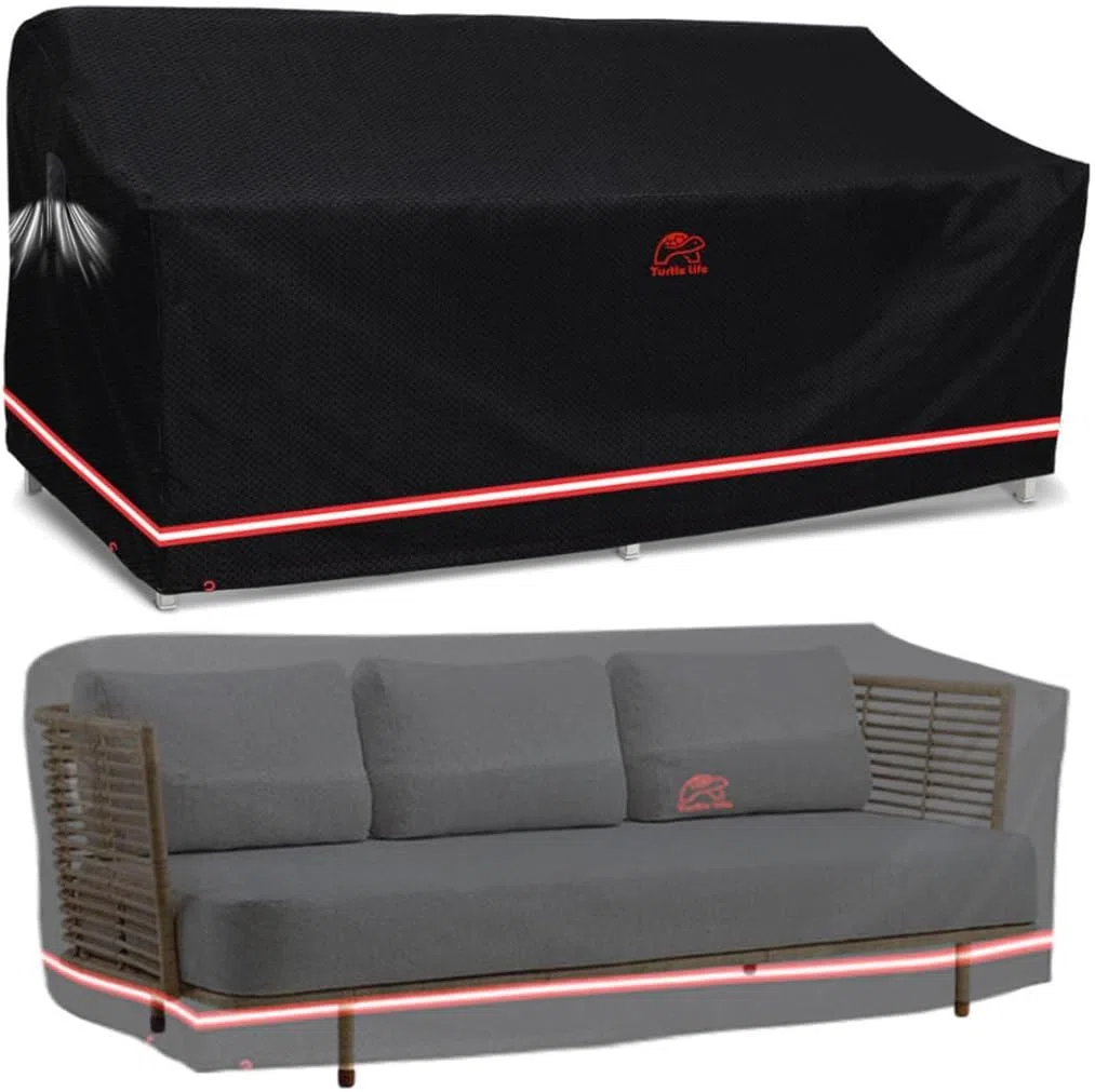 Turtle-Life Funda para Sofá de Jardin Impermeable Funda para Sofa Exterior Funda para Sofá de Jardin 3-4 Plazas sin Desvanecerse en Dos Años, Negro, 213x94x89cm
