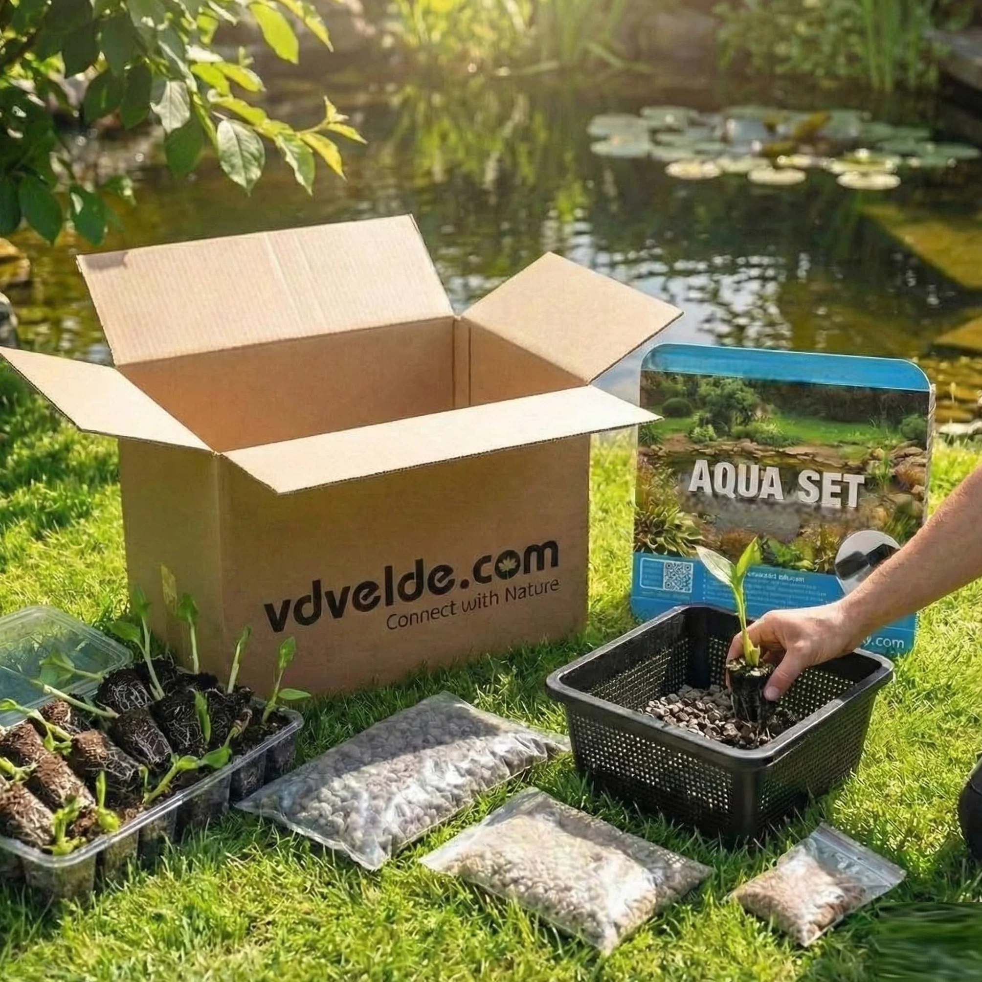 vdvelde․com - Aqua Set Kit de Plantación para Estanque, Pack de 3, sin Plantas, con Cesta, Sustrato, Tierra de Estanque, Abono y Grava, Accesorios 19x19x10 cm