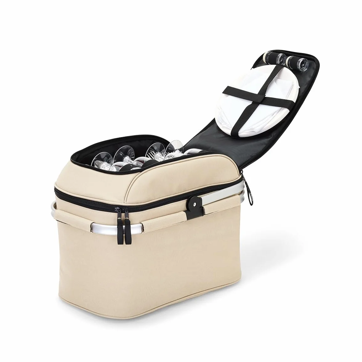 Livoo - Cesta de Picnic para 4 Personas SEP117C - 23L, 600D, 29 Accesorios incluidos, Color Beige