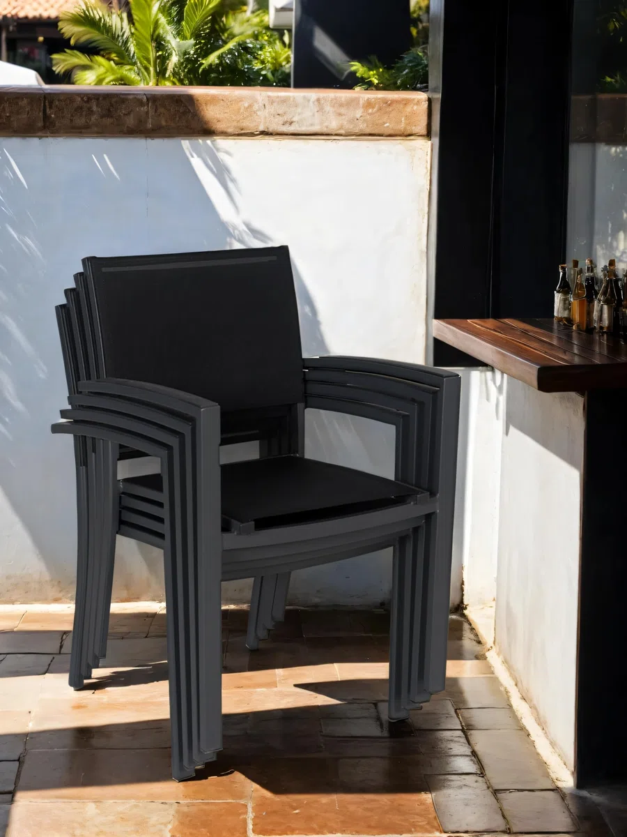 METRO Professional Silla de Jardín con Reposabrazos Brindisi, Aluminio/Tejido Sintético, Apilable, para Exterior, Gris Oscuro