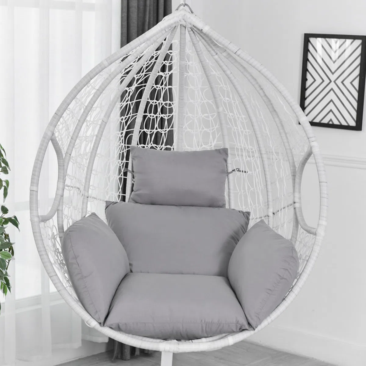 Cojín de Silla de Hamaca, Colgante Huevo Cojines, Columpio Silla Cojín Respaldo con Almohada para la Cabeza, Cjín Impermeable para Patio Jardín (Grey)