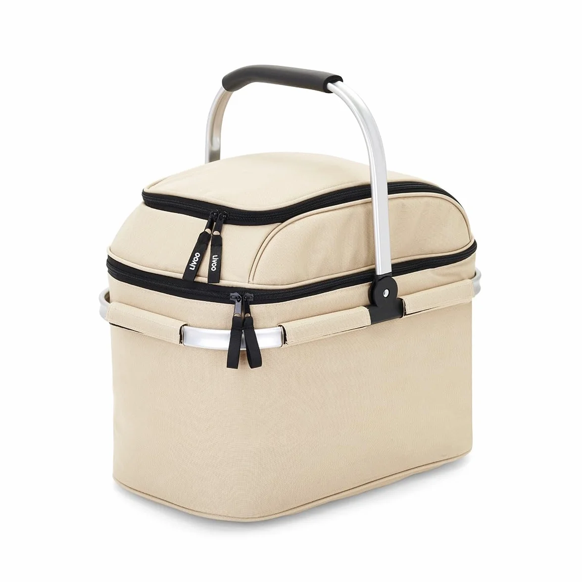 Livoo - Cesta de Picnic para 4 Personas SEP117C - 23L, 600D, 29 Accesorios incluidos, Color Beige