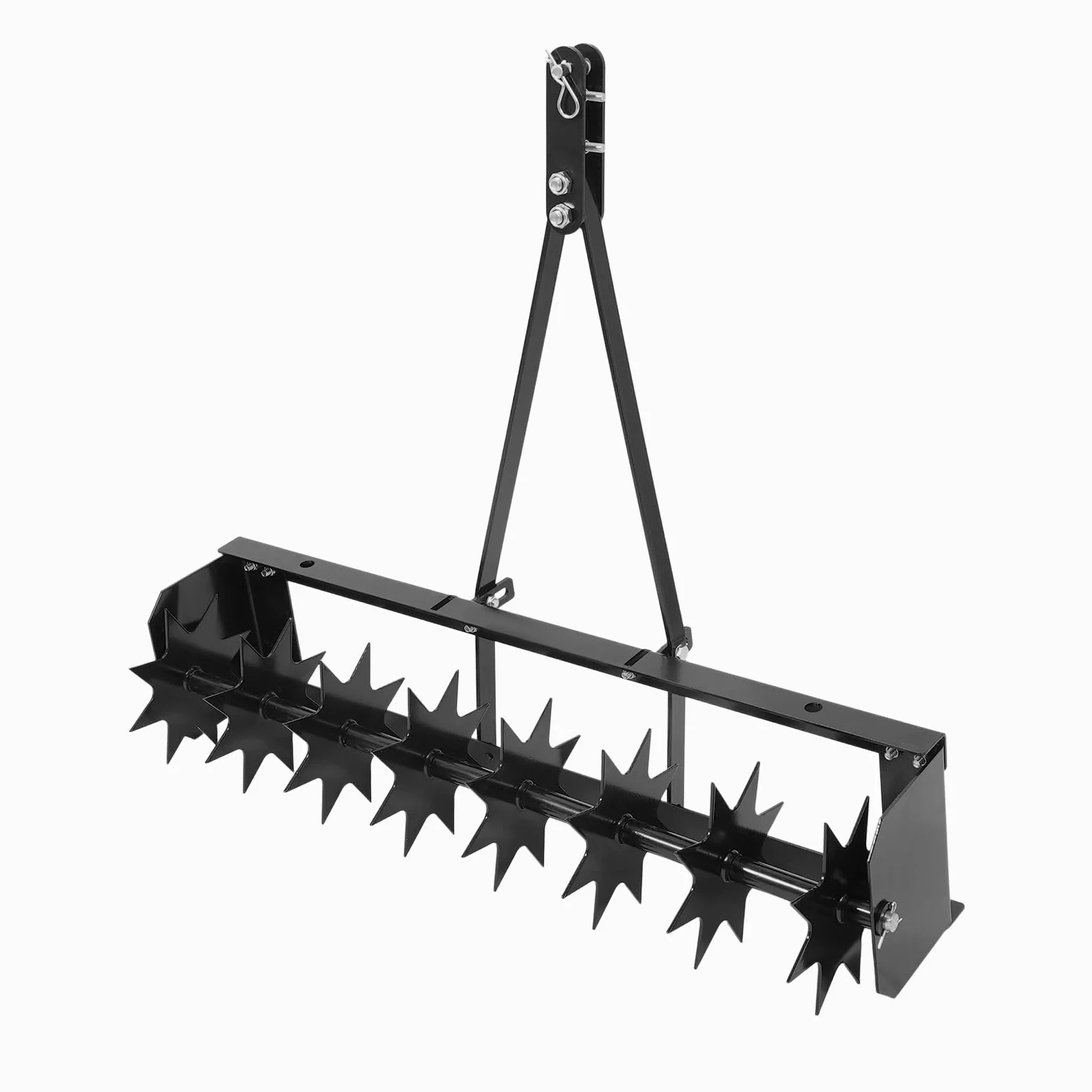 Herramienta aireadora de césped de 81 cm, aireador, herramienta de extracción de césped, rueda de herramientas con 8 puntas de estrella para jardín, césped, patio, color negro