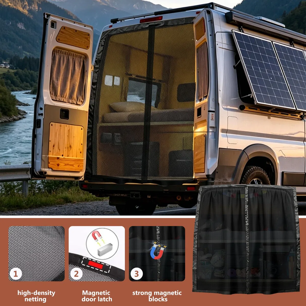 Mallas magnéticas contra insectos para furgonetas puerta lateral, mosquitera para Mercedes-Benz Vito, Ford Transit Custom, Opel/Vauxhall Vivaro camping protección solar para coche (200x170cm)