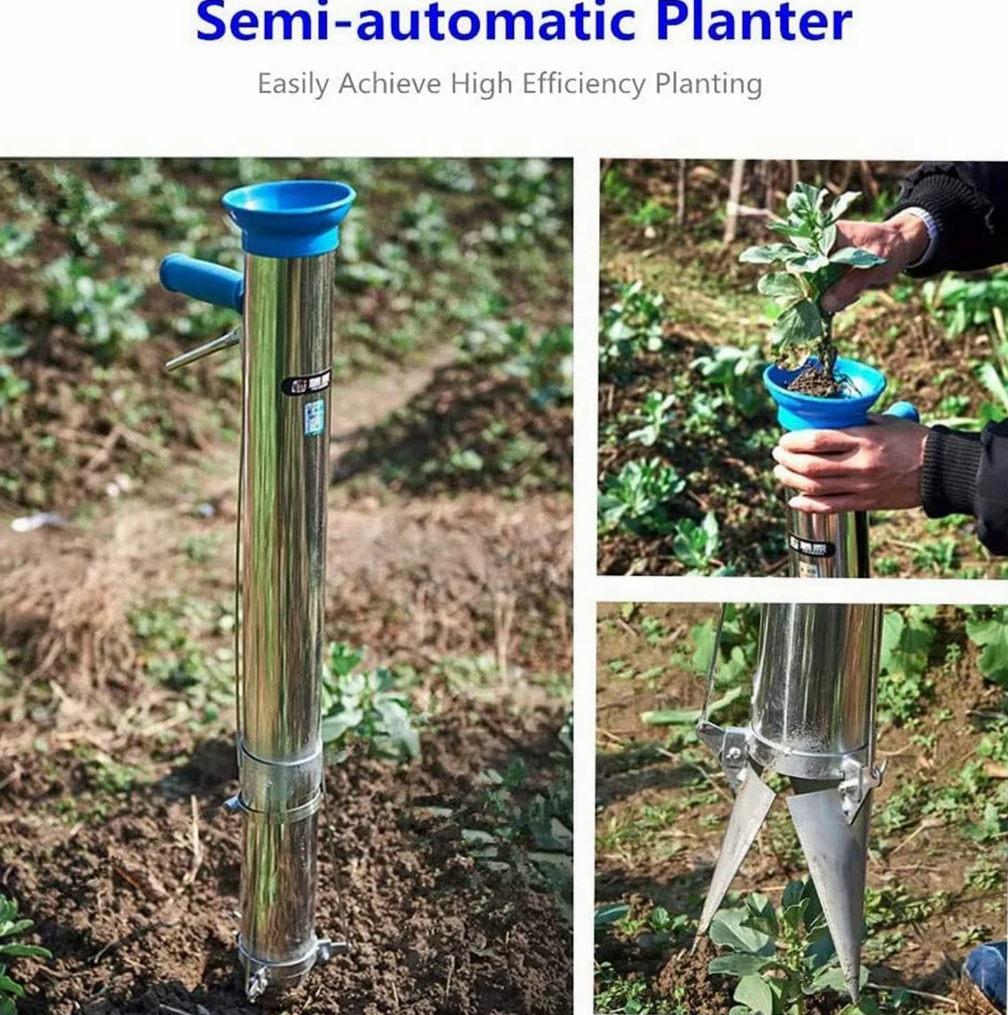 Sembradora Manual de Vegetales, Plantadora de Bulbos, Mango Trasplantadora de Plántulas de Acero Inoxidable, Herramienta de Trasplante para Plantar Semillas