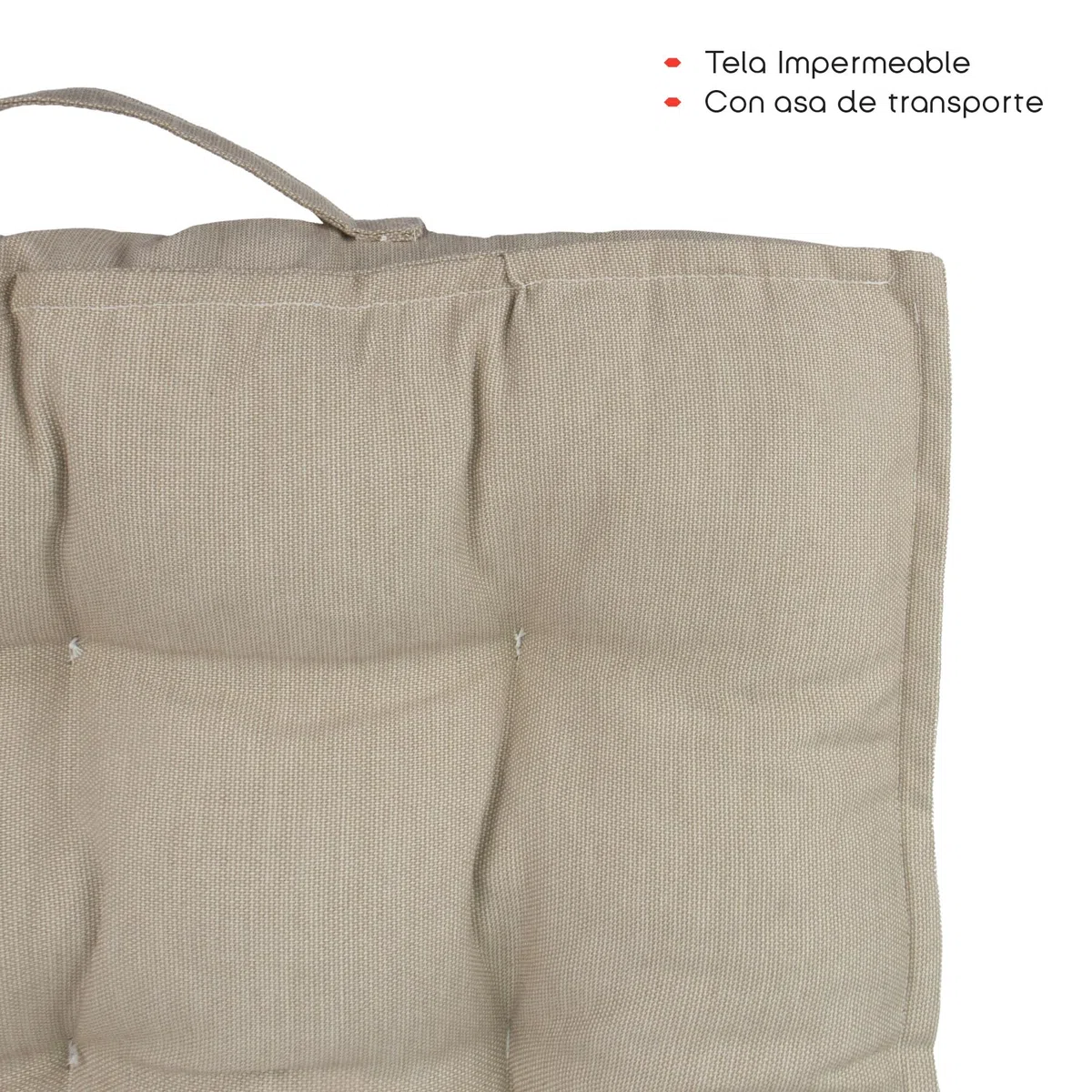 TIENDA EURASIA – Cojin de Suelo Cuadrado | Acolchado | Poliéster | Cojines de Suelo | Medidas 60x60x10 cm | Cojines Exterior Jardin | con Asa de Transporte y Cremallera (Beige)