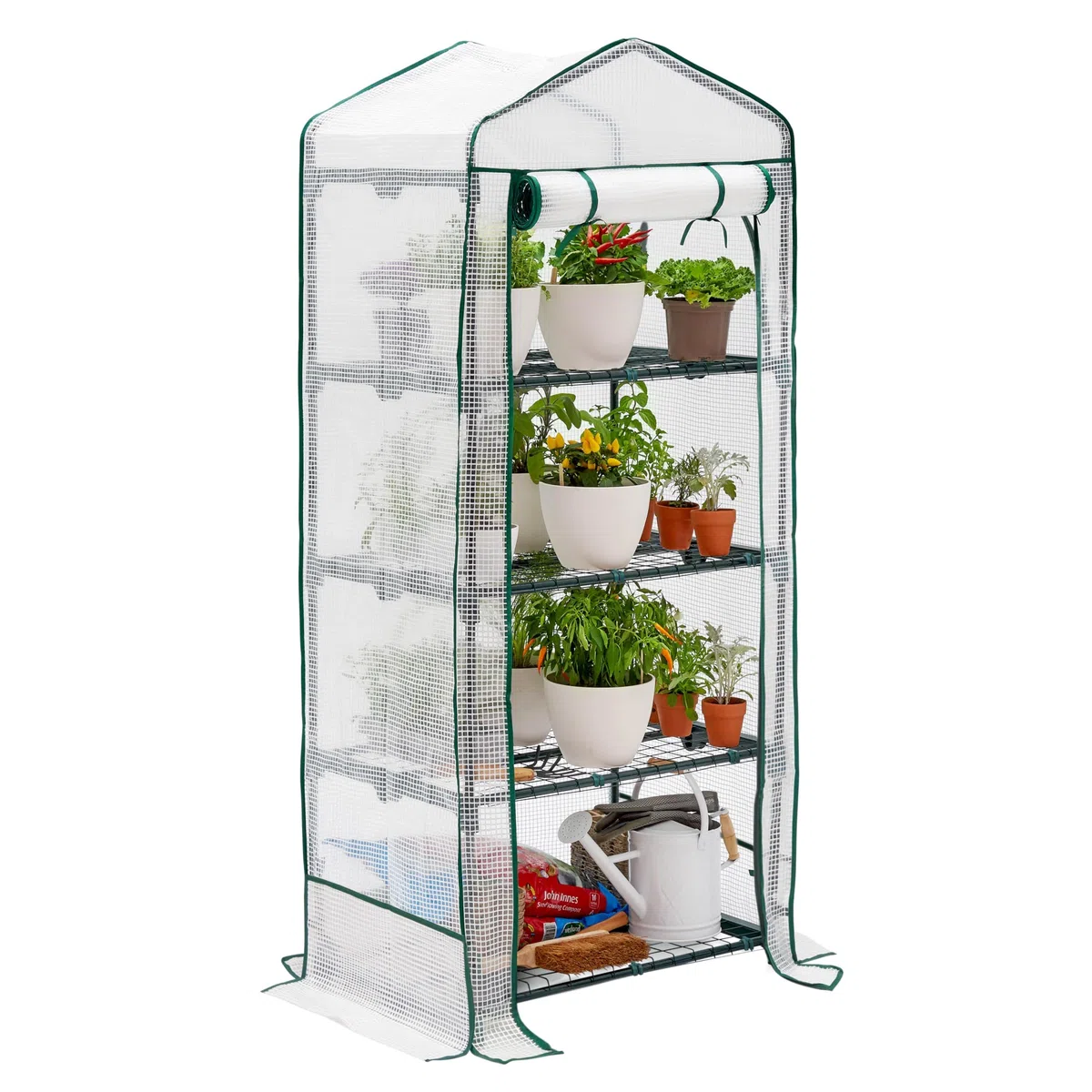 Invernadero de Terraza y Jardín - para Cultivar Tus Propias Verduras y Flores - con Cubierta de Plástico y Estantes de Alambre Resistentes - Ideal para Espacios Reducidos (4 Niveles)