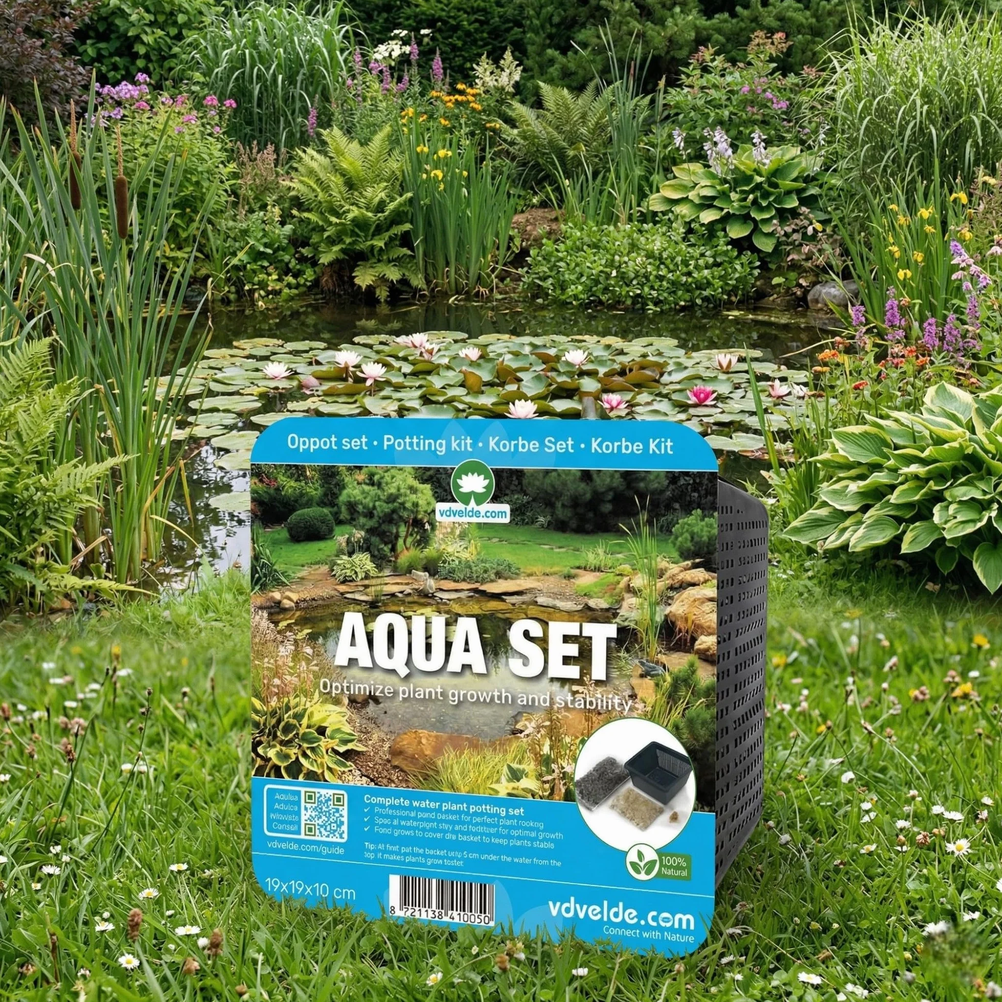 vdvelde․com - Aqua Set Kit de Plantación para Estanque, Pack de 3, sin Plantas, con Cesta, Sustrato, Tierra de Estanque, Abono y Grava, Accesorios 19x19x10 cm