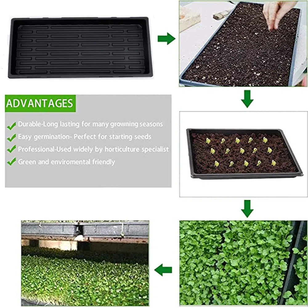 10 bandejas de cultivo sin agujeros de drenaje 21x31pulgadas bandejas perfectas para cultivar semillas de jardín para plántulas jardinería interior microgreens hierba de trigo y más suelo hidropónico