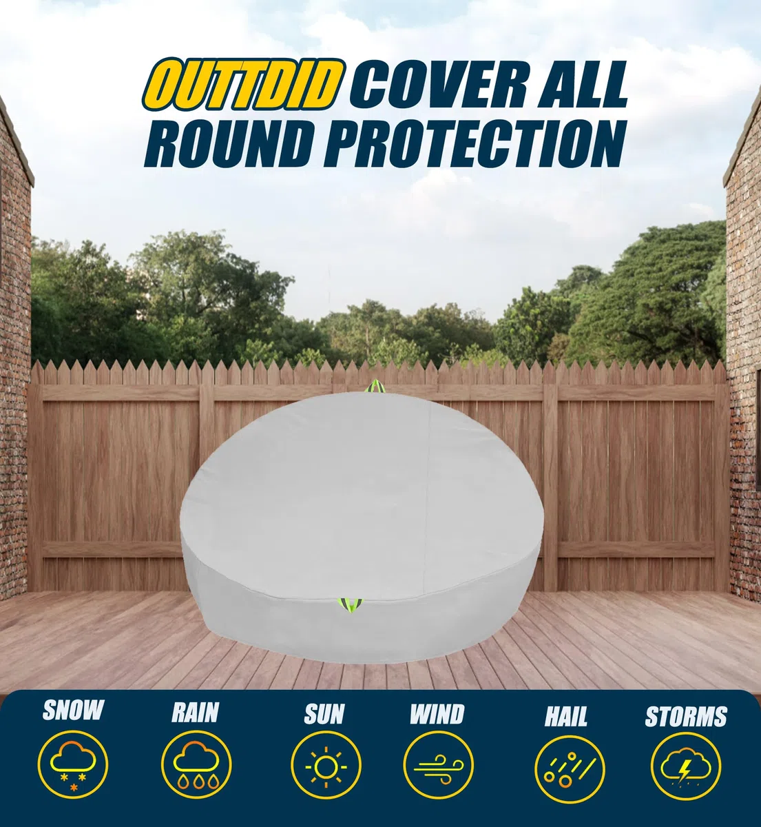 Funda Cama Jardin Redonda Sofa Cama Exterior Impermeable Resistente al Viento 600D Oxford Sofá Cama de Exterior Redonda Funda para Muebles de Jardín - Ø223x88/45cm